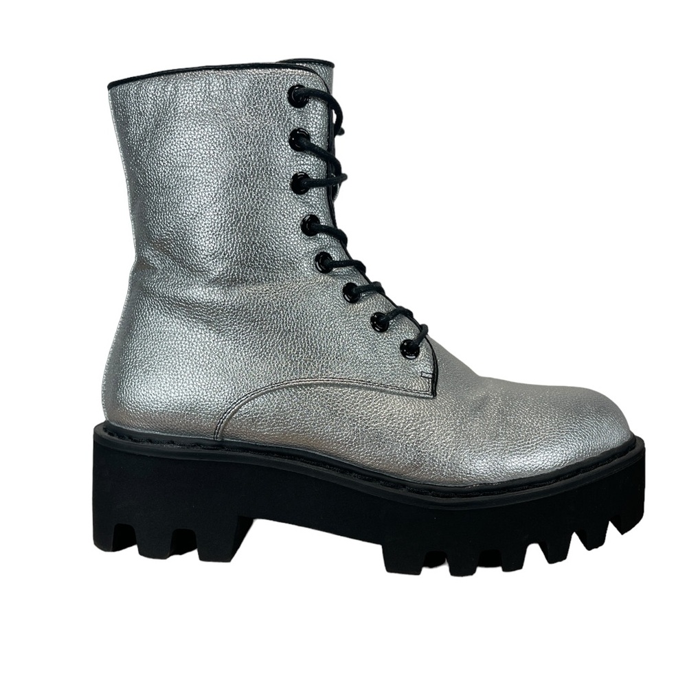 Metallic Silver Platform Combat Boots - image 3